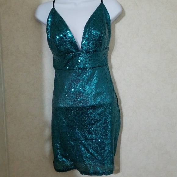 "Zailey" turquoise sequin New Years dress - Picture 4 of 4